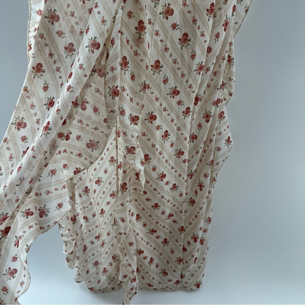 Forever 21 Ivory Floral Maxi Dress with Mauve Stripes – Size M - Picture 4 of 6
